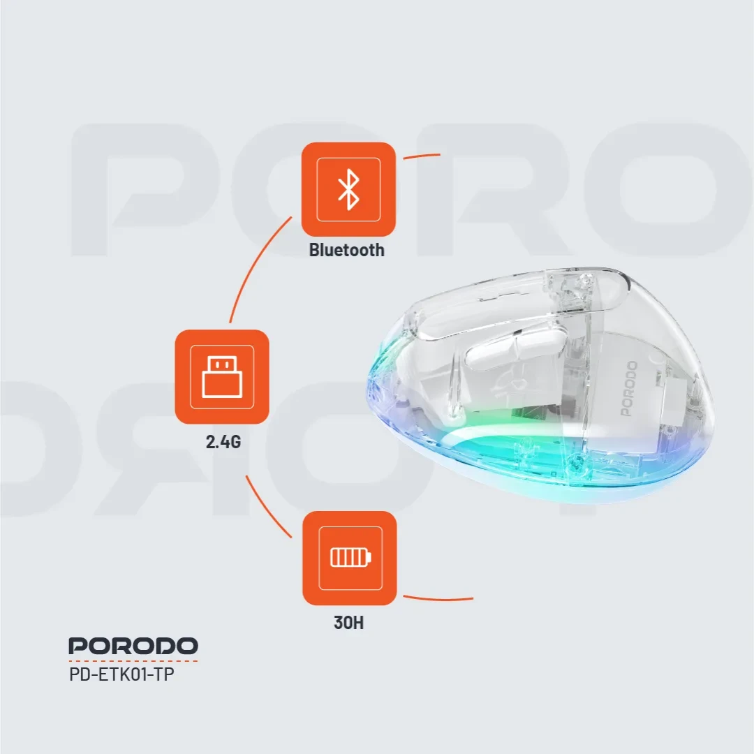 Porodo Rechargable Wireless 6D Ergonomic Vertical Mouse - TP