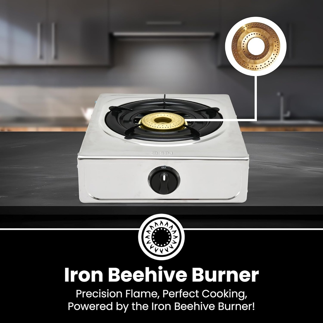 Spj Stainless Steel Gas Stove With Automatic Ignition 90mm Iron Beehive Burner Durable Pan Support Plastic Knobs 10.5mm Spj-Tt-Ssx1001