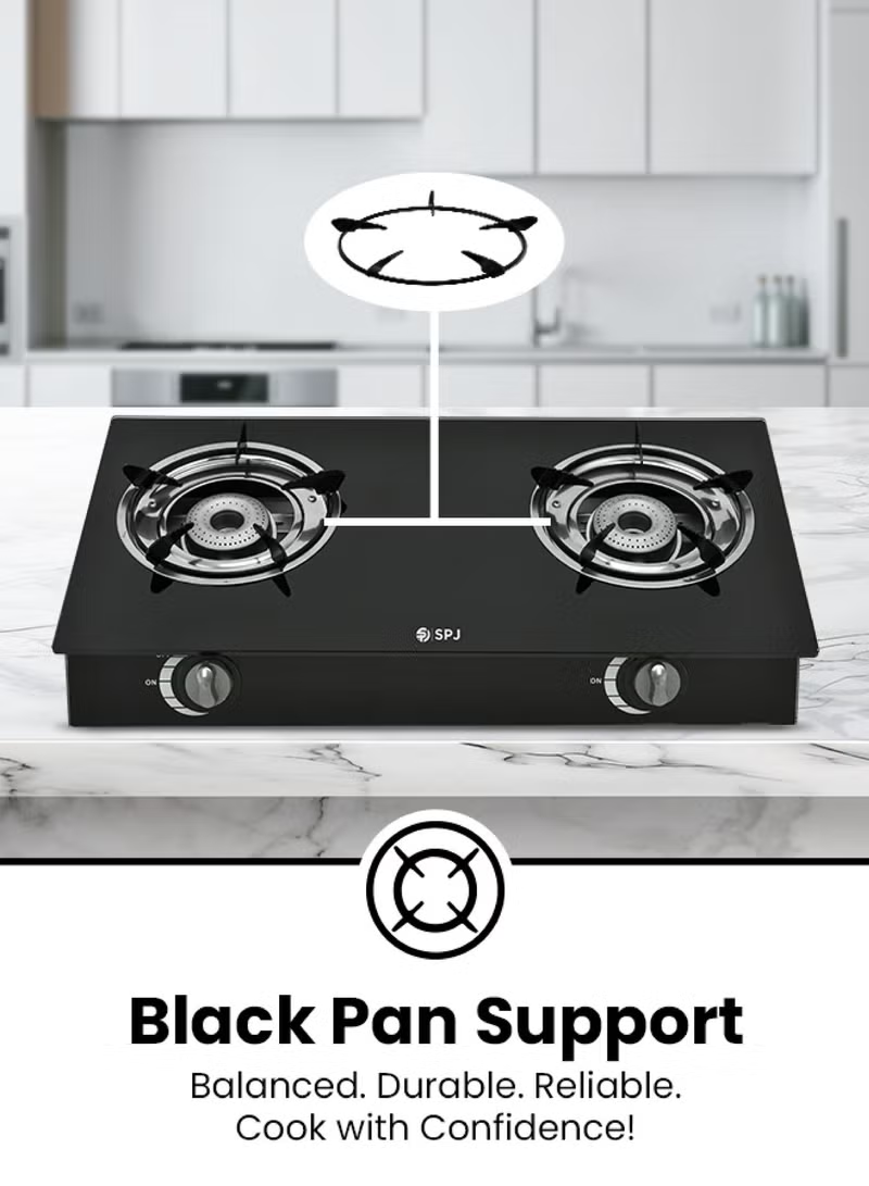 Spj 2 Burner Automatic Gas Stove With 6mm Tempered Glass Top Iron Beehive Burners Spj-Tt-Glx2003