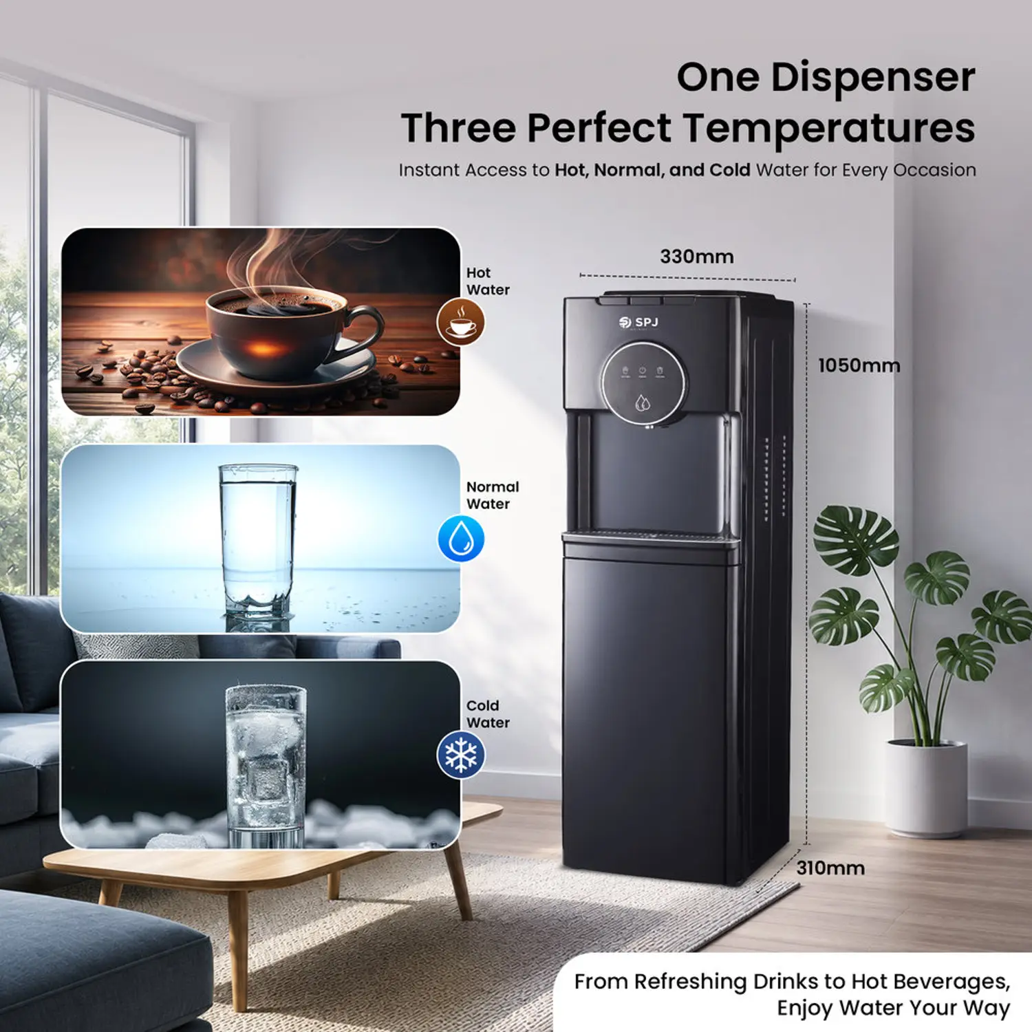 Spj 18.9l Bottom Loading Water Dispenser Hot Cold & Normal Water Cooler Child Safety Lock Spj-Wdbx-Bl007