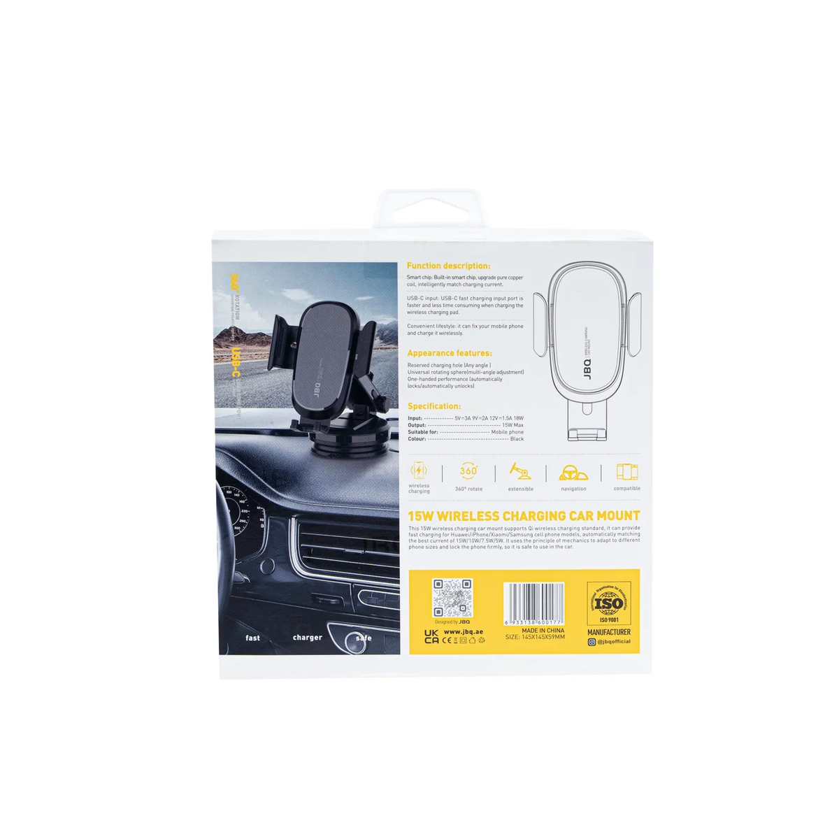 JBQ 15W WIRELESS/360 ROTATION CAR MOUNT, 1