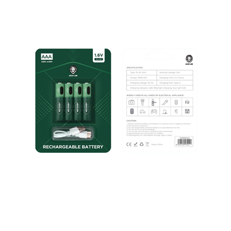 Green Lion Rechargeable Battery AAA ( 4pcs/pack ) 500mWh / 1.6V - Green