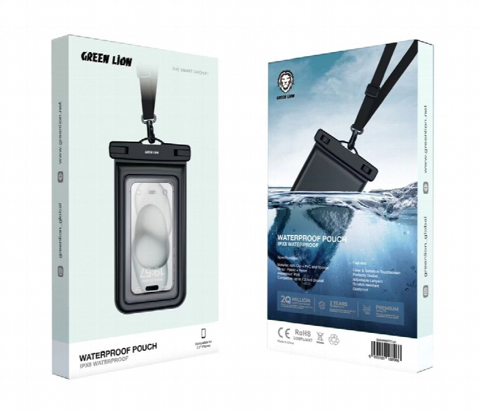 Green Lion Waterproof Pouch For 7.2inch Phone - Clear
