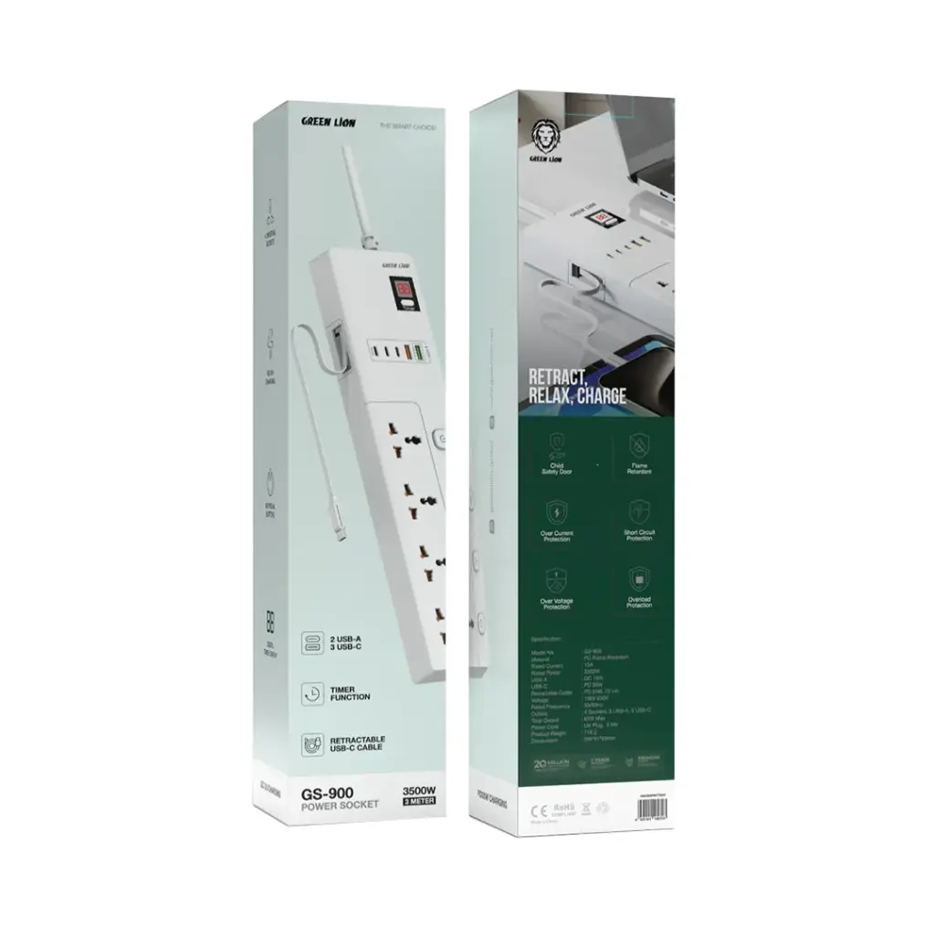Green Lion GS900 Power Socket 3M 3500W - White
