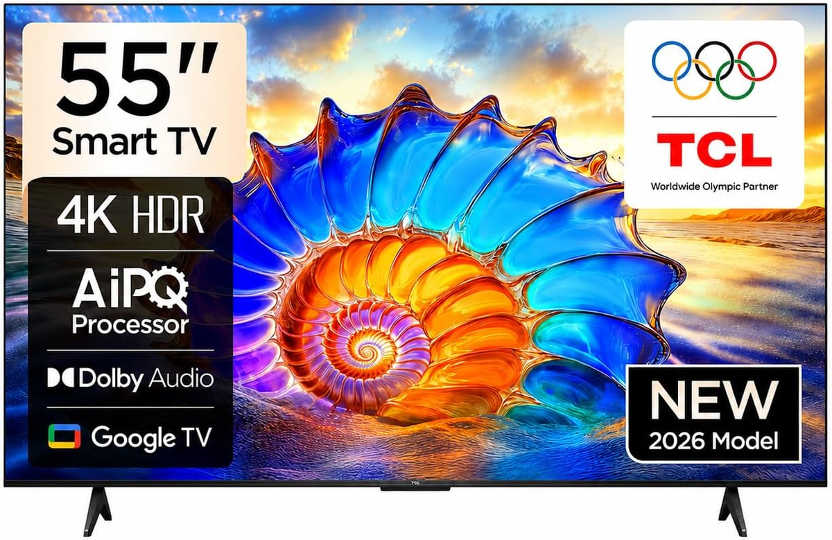 TCL Television 55 Inch P61L 4K HDR Smart TV (2026 Model) 55" Ultra HD Google TV, AiPQ Processor, HDR10+, 72% NTSC Color Gamut, Dolby Audio, Game Master, 16GB ROM + 2GB RAM