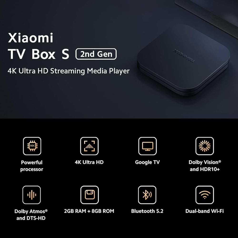 Xiaomi TV Box S الجيل الثاني – مشغل بث ذكي بدقة 4K مع Google TV