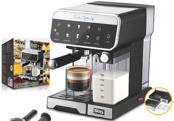 DSP Espresso Coffee Machine 1350W 20 Bar Pressure Automatic Milk System Model KA3157