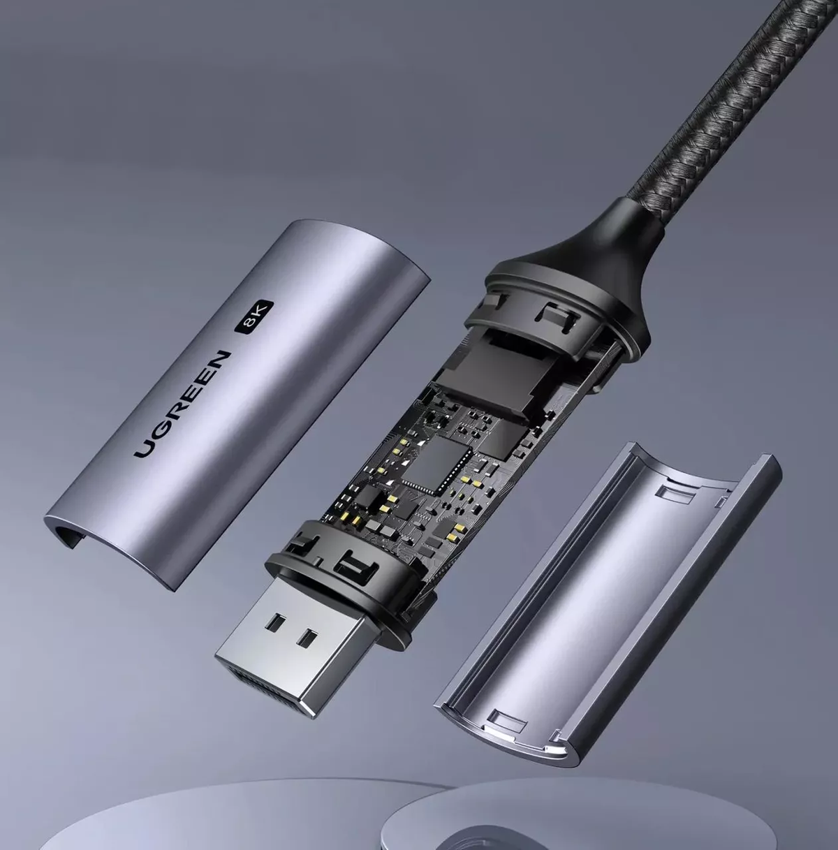 Ugreen Cable CM556 with USB-C and DisplayPort 8K connectors 2m long - gray