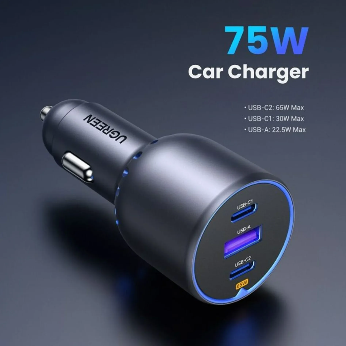 UGREEN 75W 3-Ports PD3.0 Fast Car Charger EC703