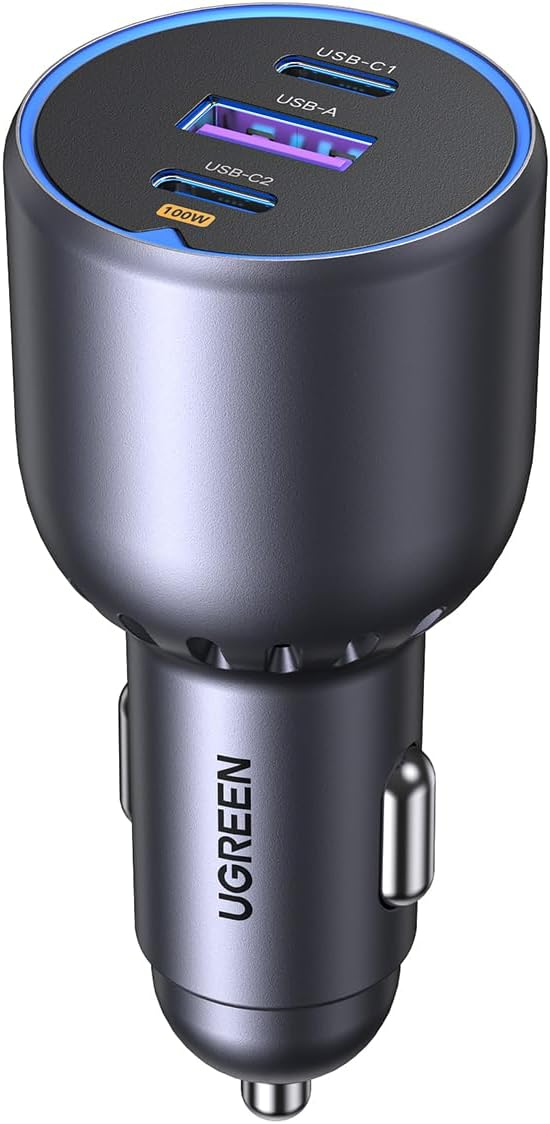 UGREEN 130W 3-Port 1A 2C Pd Fast Car Charger with C-C Cable Gray