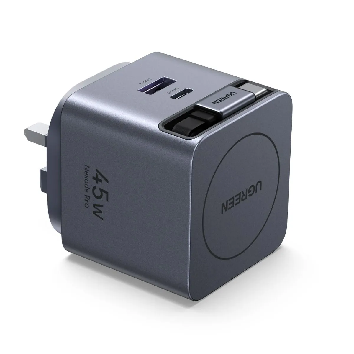 UGREEN 65W 1A-2C PD GaN Fast Charger with Retractable Type C Cable