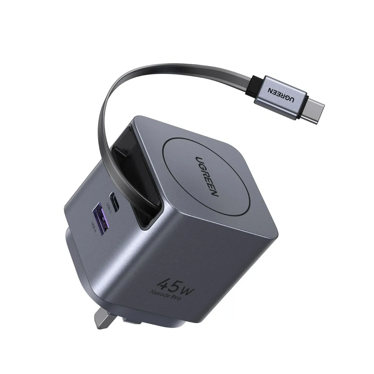 UGREEN 65W 1A-2C PD GaN Fast Charger with Retractable Type C Cable