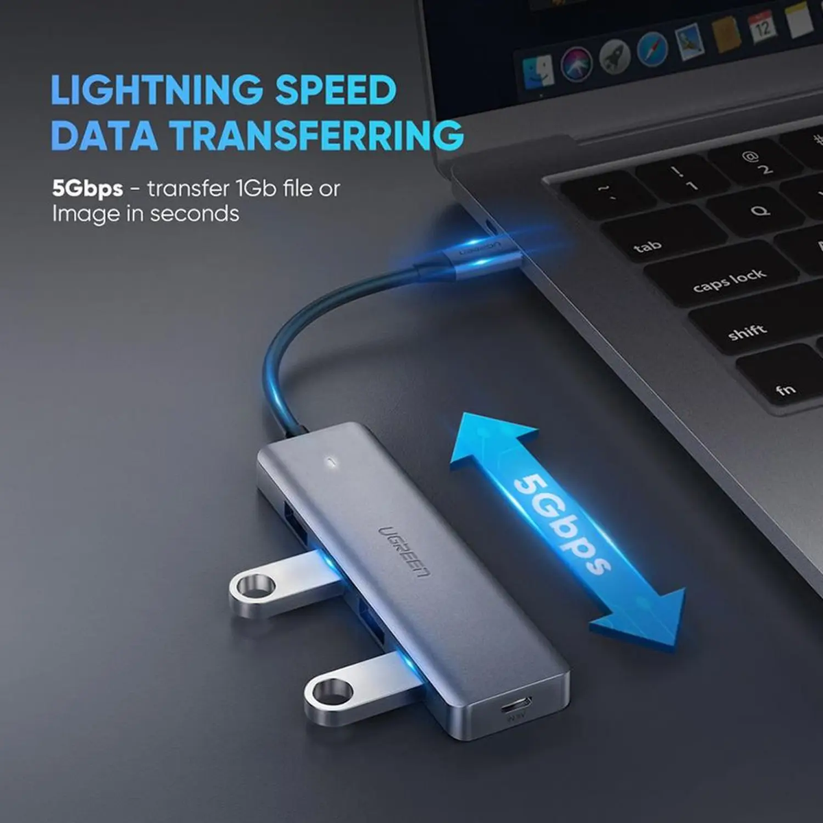 Ugreen USB Type C HUB - 4x USB 3.2 Gen 1 with USB-C power port gray (CM219 70336B)