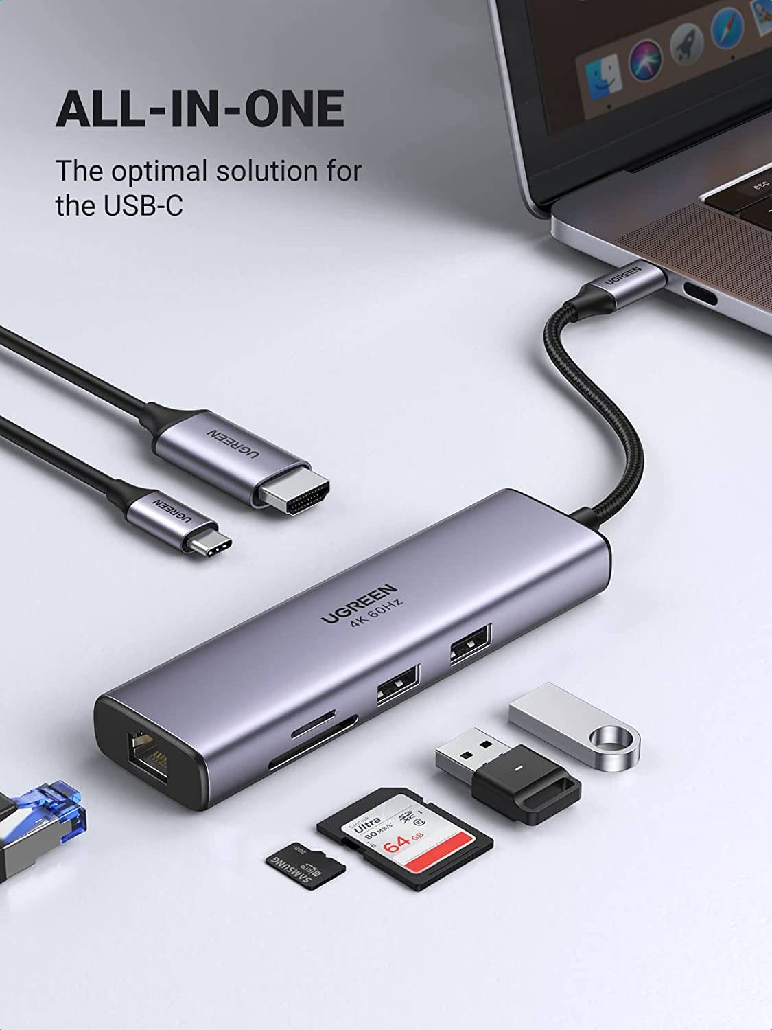 UGREEN USB-C 7 IN 1 Micro Sd USB-C Micro HDMI USB 3.0 PD 100 W Type C Charging Multifunction Adapter