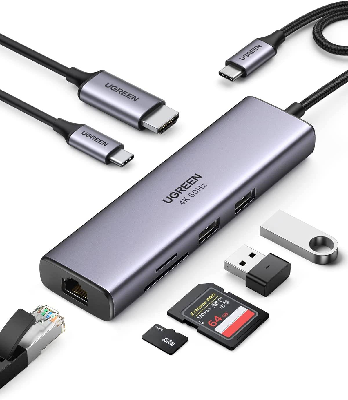 UGREEN USB-C 7 IN 1 Micro Sd USB-C Micro HDMI USB 3.0 PD 100 W Type C Charging Multifunction Adapter