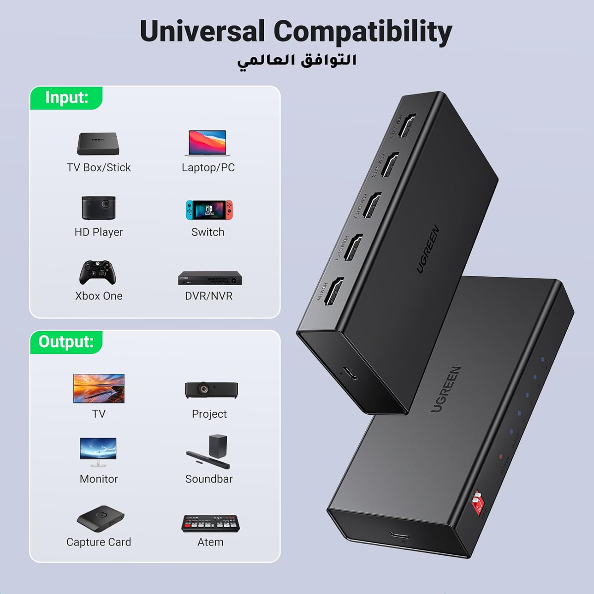 UGREEN 90514 HDMI Splitter 1 in 4 Out 4K@60Hz Support EDID HDCP 2.2/1.4 3D HDR