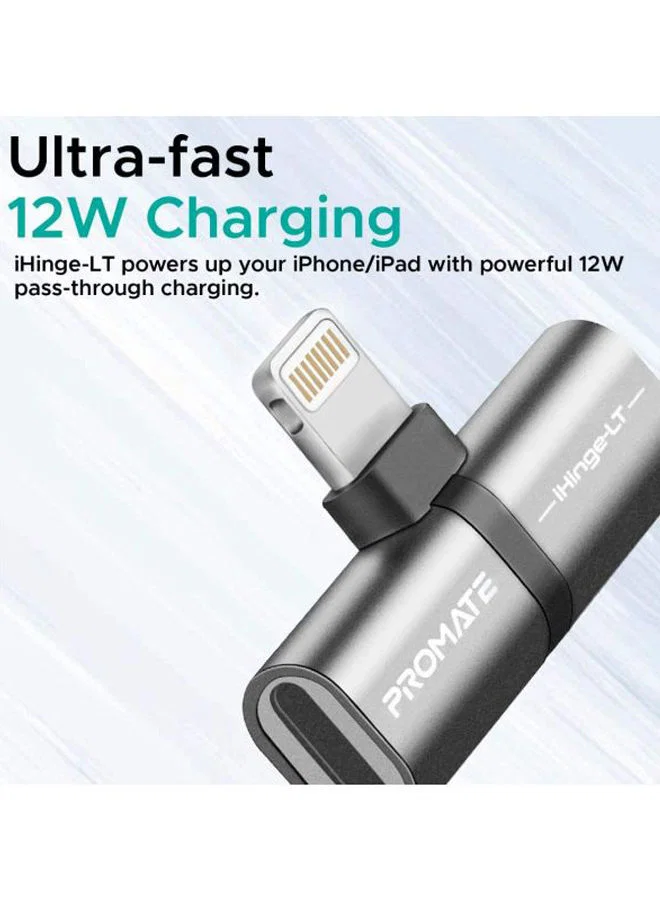 PROMATE iHinge-LT.Grey 2-in-1 Audio & Charging Adaptor with Lightning Connector