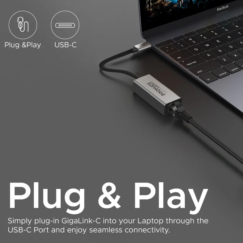 PROMATE GigaLink-C High Speed USB-C to RJ45 Gigabit Ethernet Adapter