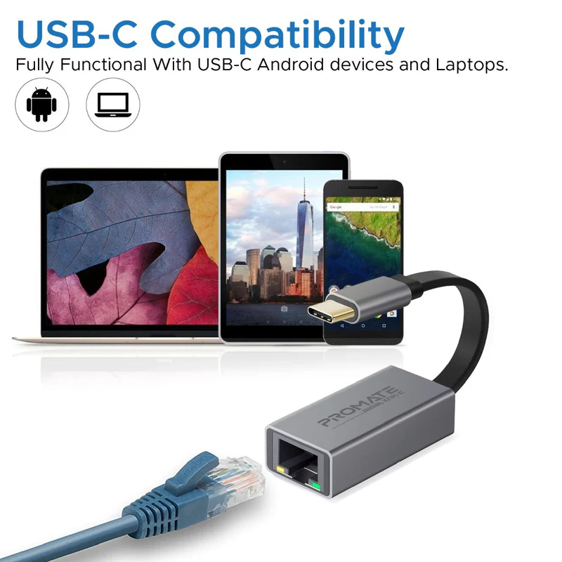 PROMATE GigaLink-C High Speed USB-C to RJ45 Gigabit Ethernet Adapter