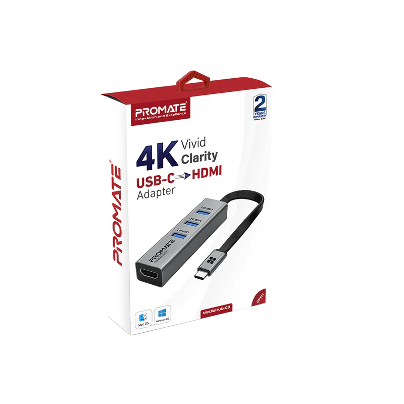 PROMATE MediaHub-C3 4K Vivid Clarity USB-C to HDMI Adapter, 4K@30Hz HDMI