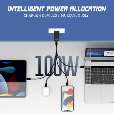 Promate 100W USB-C GaN Wall Charger with Dual USB-C PD 18W QC 3.0 20W Type-C PD Ports GaNPort4-100PD