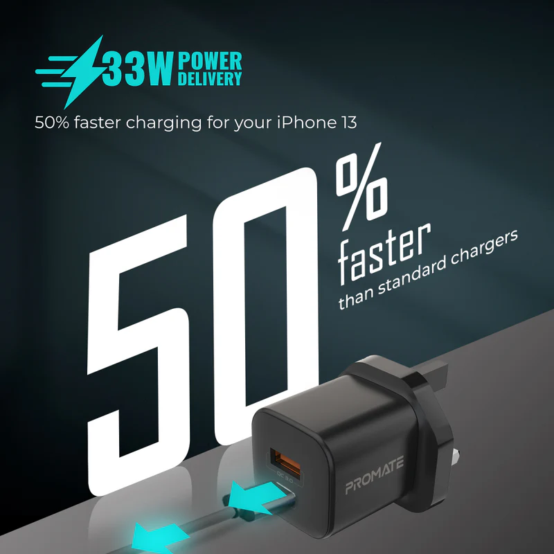 PROMATE PowerPort-33.UK 33W Power Delivery GaNFast (Black)