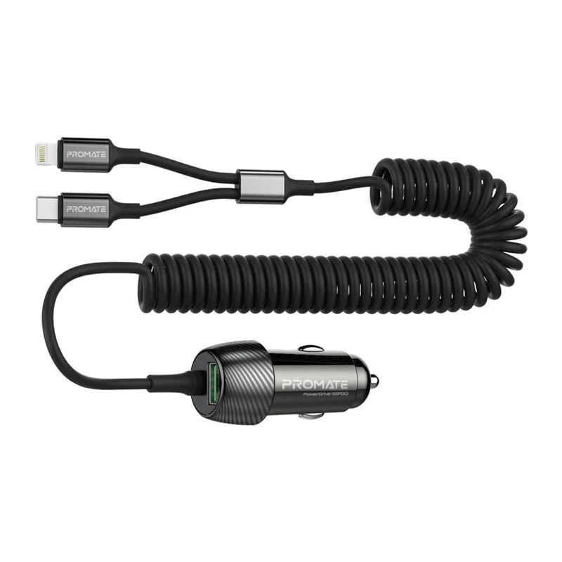 PROMATE PowerDrive-33PDI 33W Quick Charging Car Charger with Lightning Connector Cable