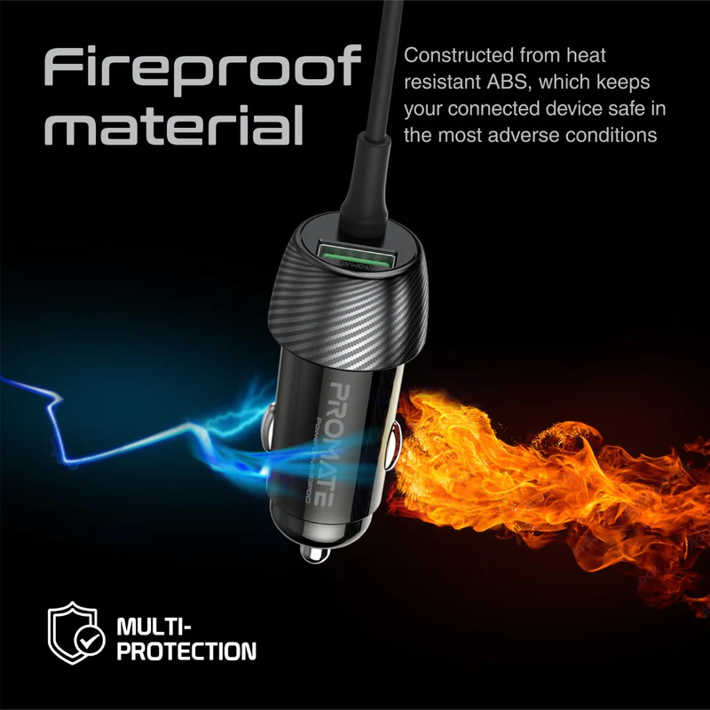 PROMATE PowerDrive-33PDI 33W Quick Charging Car Charger with Lightning Connector Cable