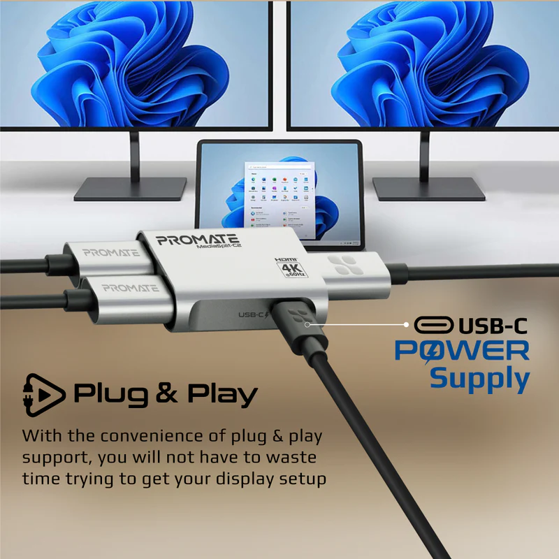 PROMATE MediaSplit-C2 4K@60Hz HDMI to Dual HDMI Splitter