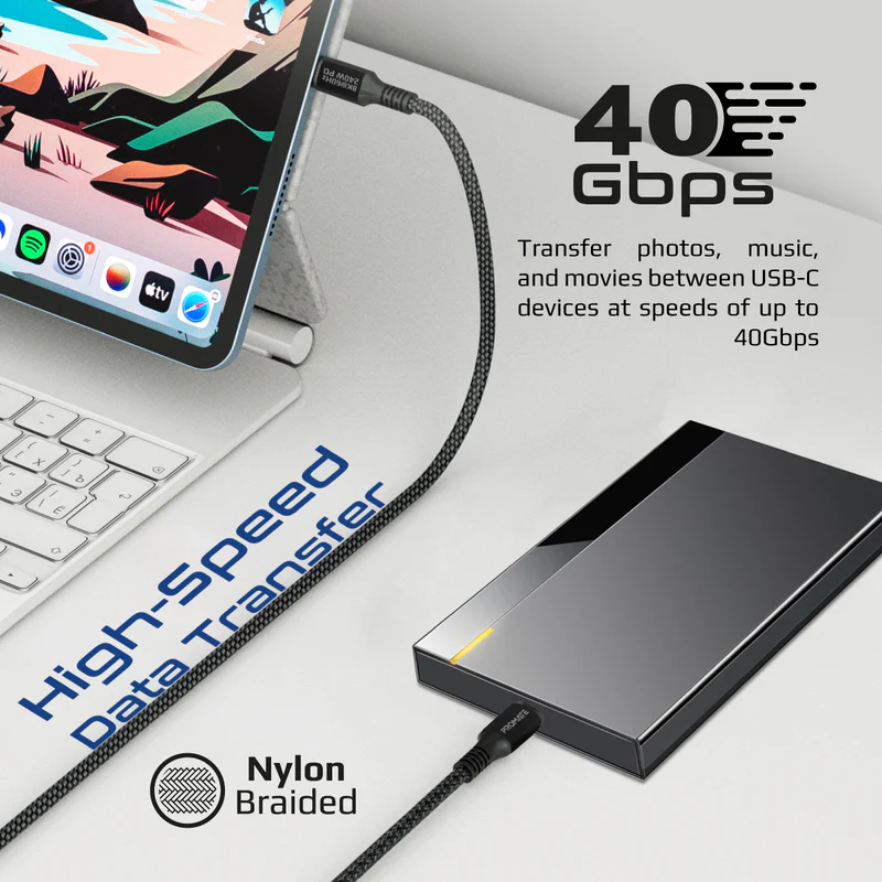 PROMATE PowerBolt240-2M 240W Power Delivery USB-C to USB-C Cable with 40Gbps