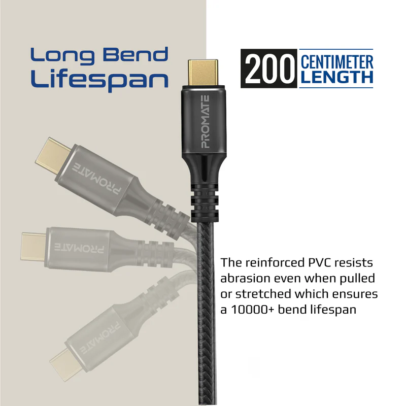 PROMATE PowerBolt240-2M 240W Power Delivery USB-C to USB-C Cable with 40Gbps