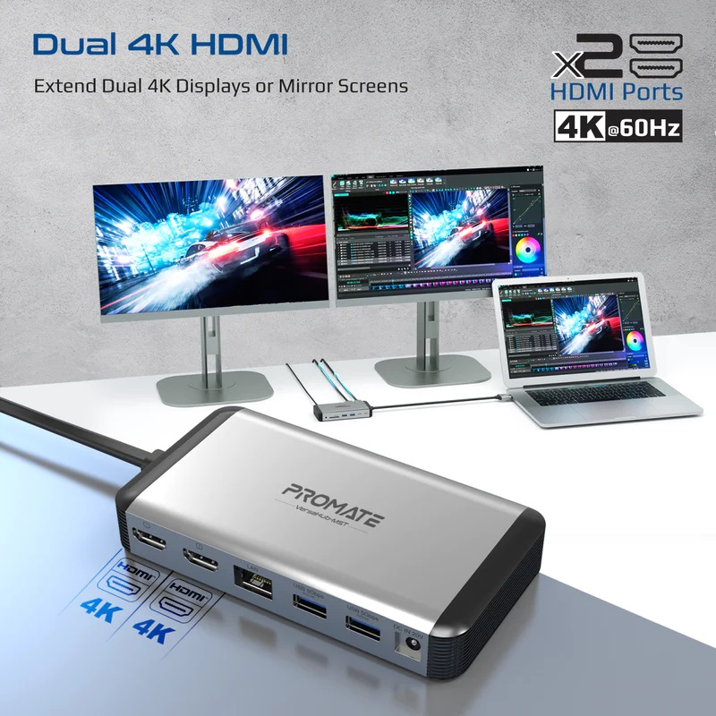 PROMATE VersaHub-MST 12-in-1 MST USB-C Hub with 100W Power Delivery