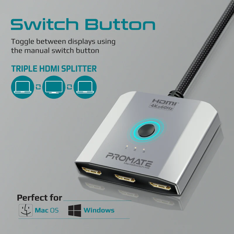 PROMATE MediaSwitch-H3 3-in-1 4K@30Hz High Definition HDMI Switch
