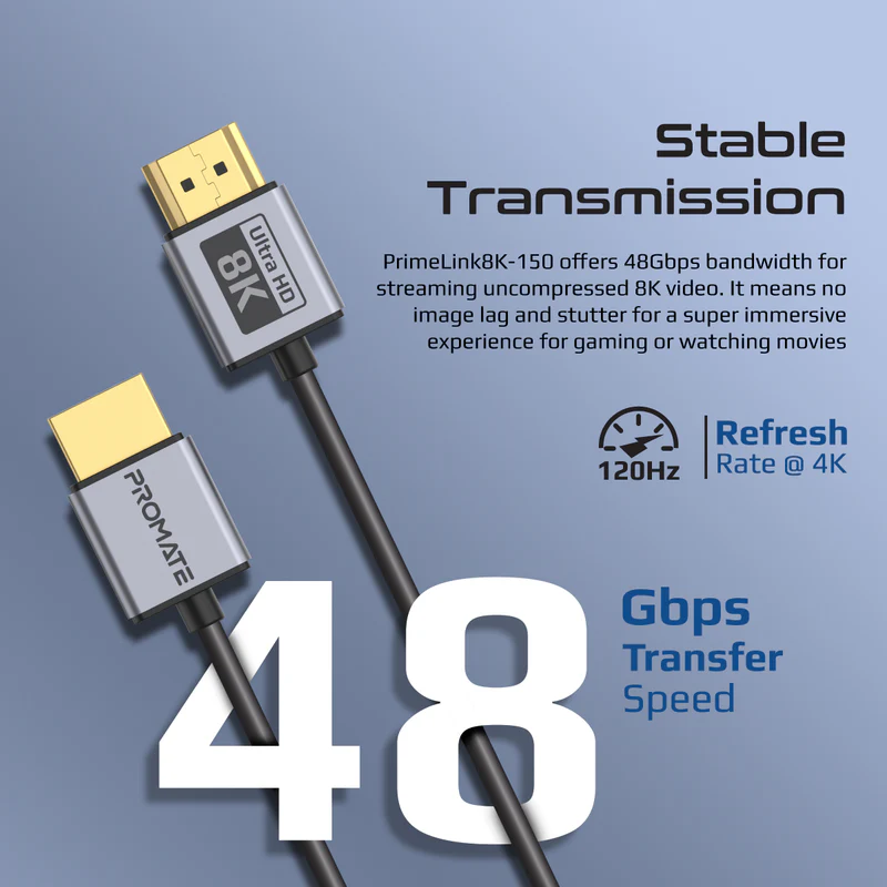 PROMATE PrimeLink8K-150 Ultra High-Speed 8K@60Hz HDMI 2.1 Cable, 1.5M Cable Length