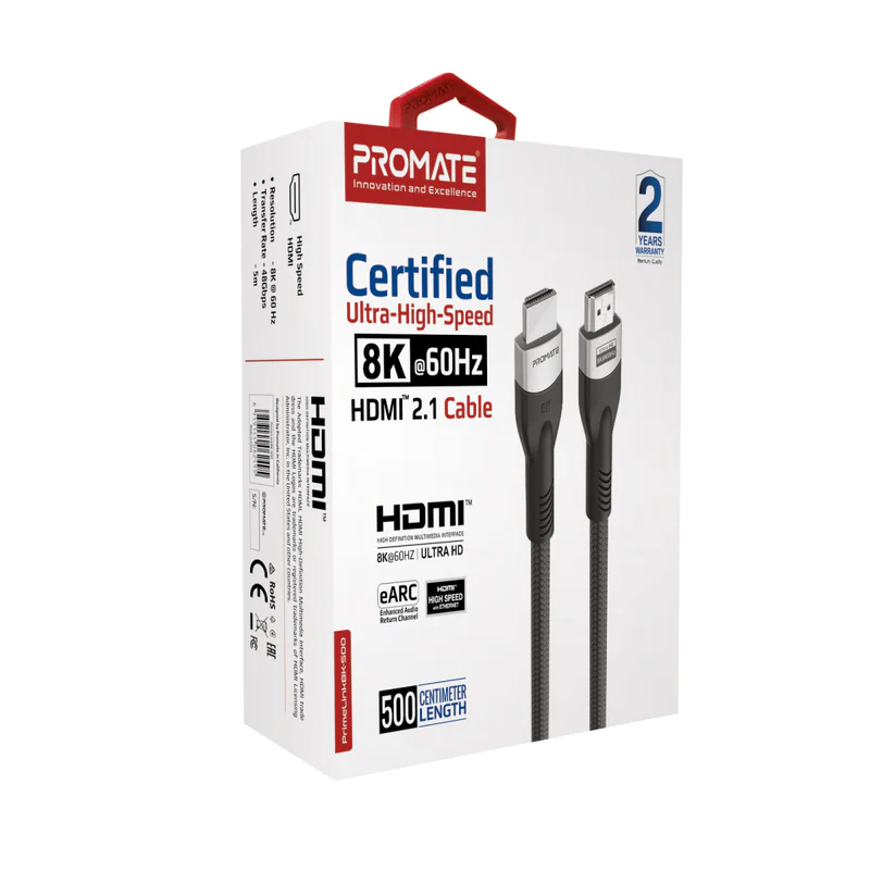 PROMATE PrimeLink8K-500 Ultra High-Speed 8K@60Hz HDMI 2.1 Cable, 5M Cable Length