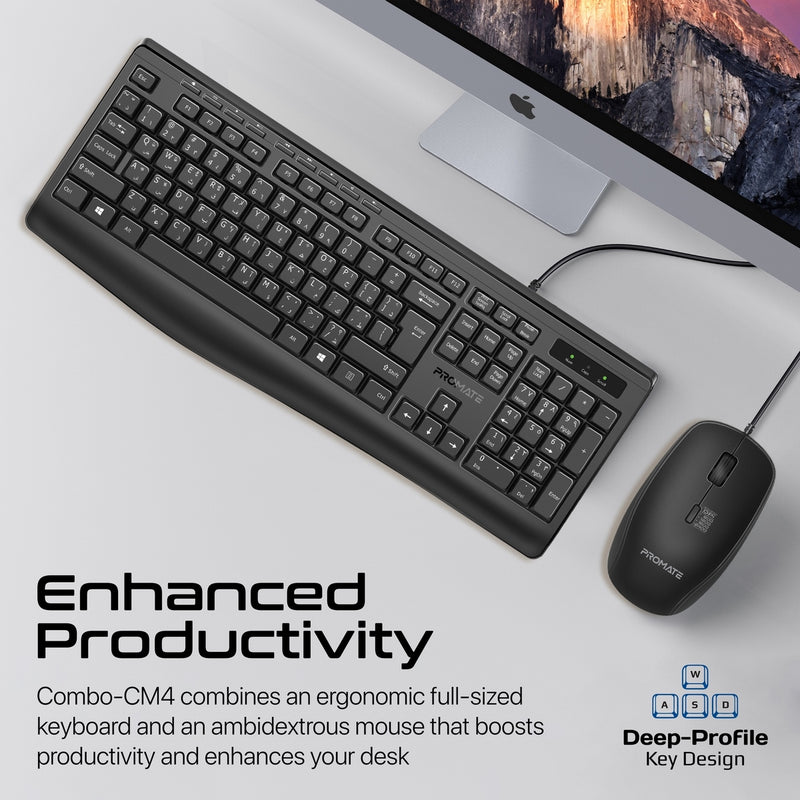PROMATE Combo-CM4.EN/AR Ergonomic Wired Multimedia Keyboard & Mouse
