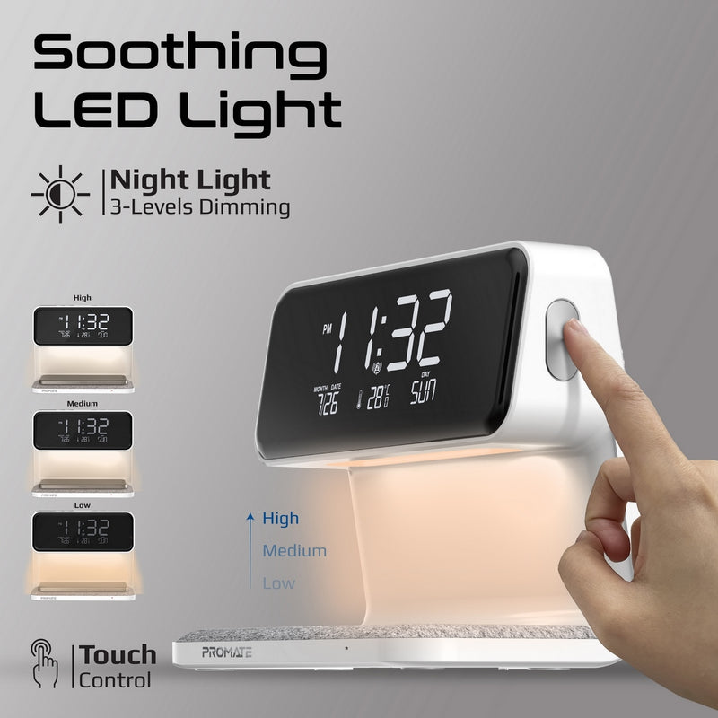 PROMATE Lumix-15W LED Alarm Clock with 15W Wireless Charger