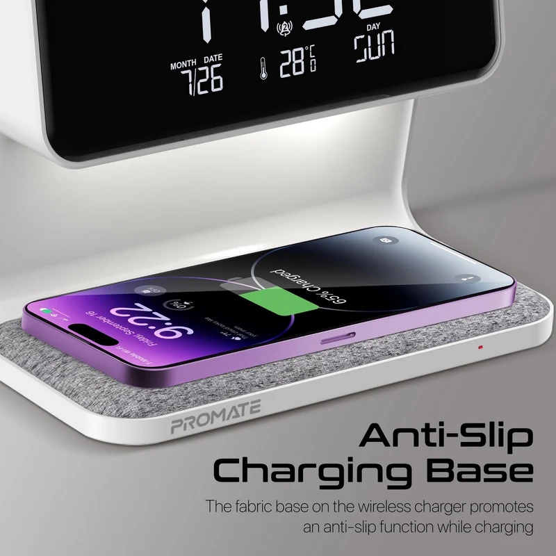 PROMATE Lumix-15W LED Alarm Clock with 15W Wireless Charger