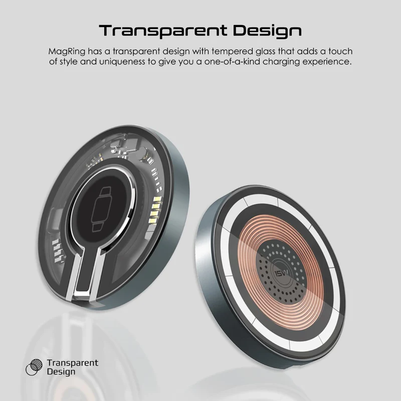 PROMATE MagRing Super Slim Transparent 15W Magnetic Wireless Charger with Phone Holder
