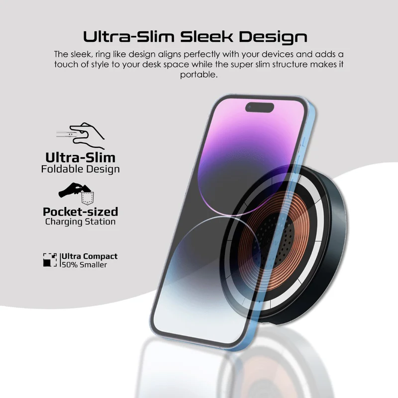 PROMATE MagRing Super Slim Transparent 15W Magnetic Wireless Charger with Phone Holder