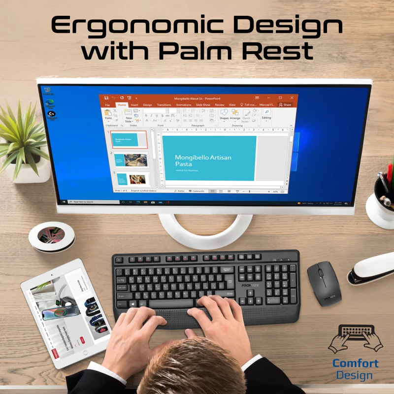 PROMATE ProCombo-14.EN/AR Ergonomic Wireless Multimedia Keyboard