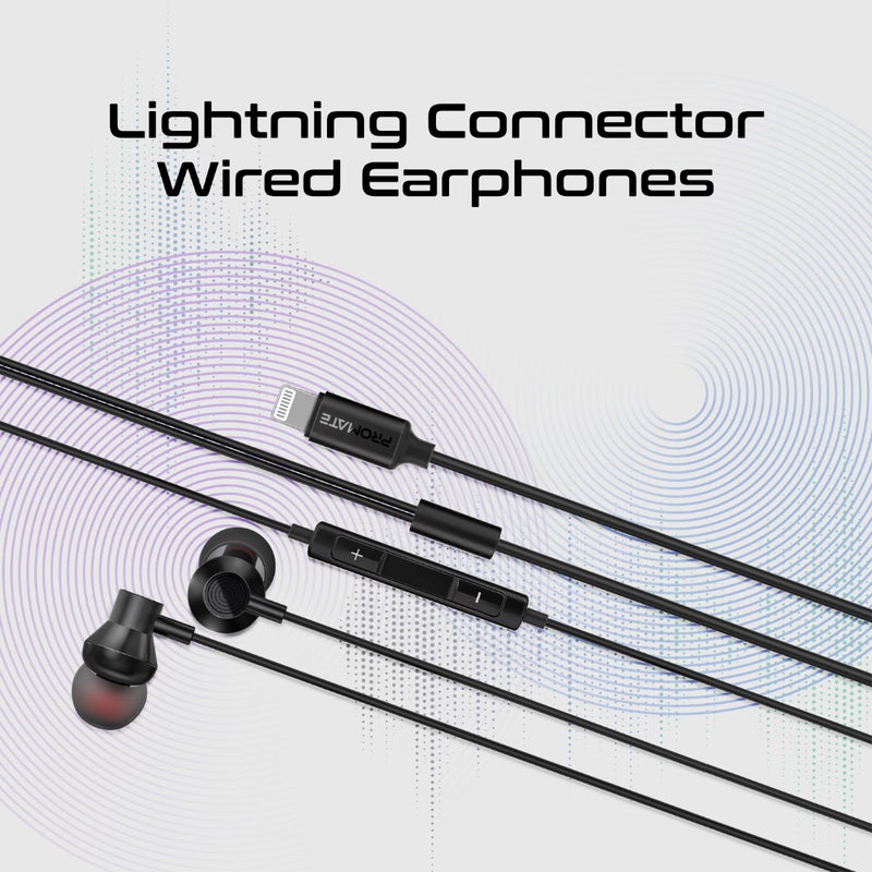 PROMATE Vibe-LT.Black MFi Certified High Fidelity In-Ear Wired Stereo Earphones