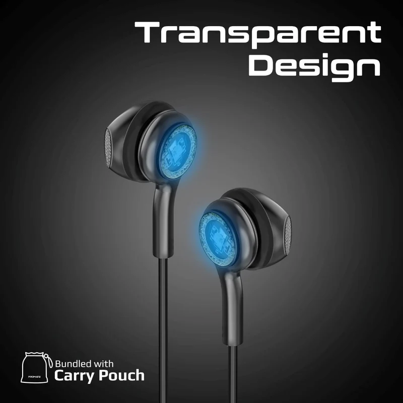 PROMATE LumiBuds-C High Fidelity Transparent Stereo Wired Earphones