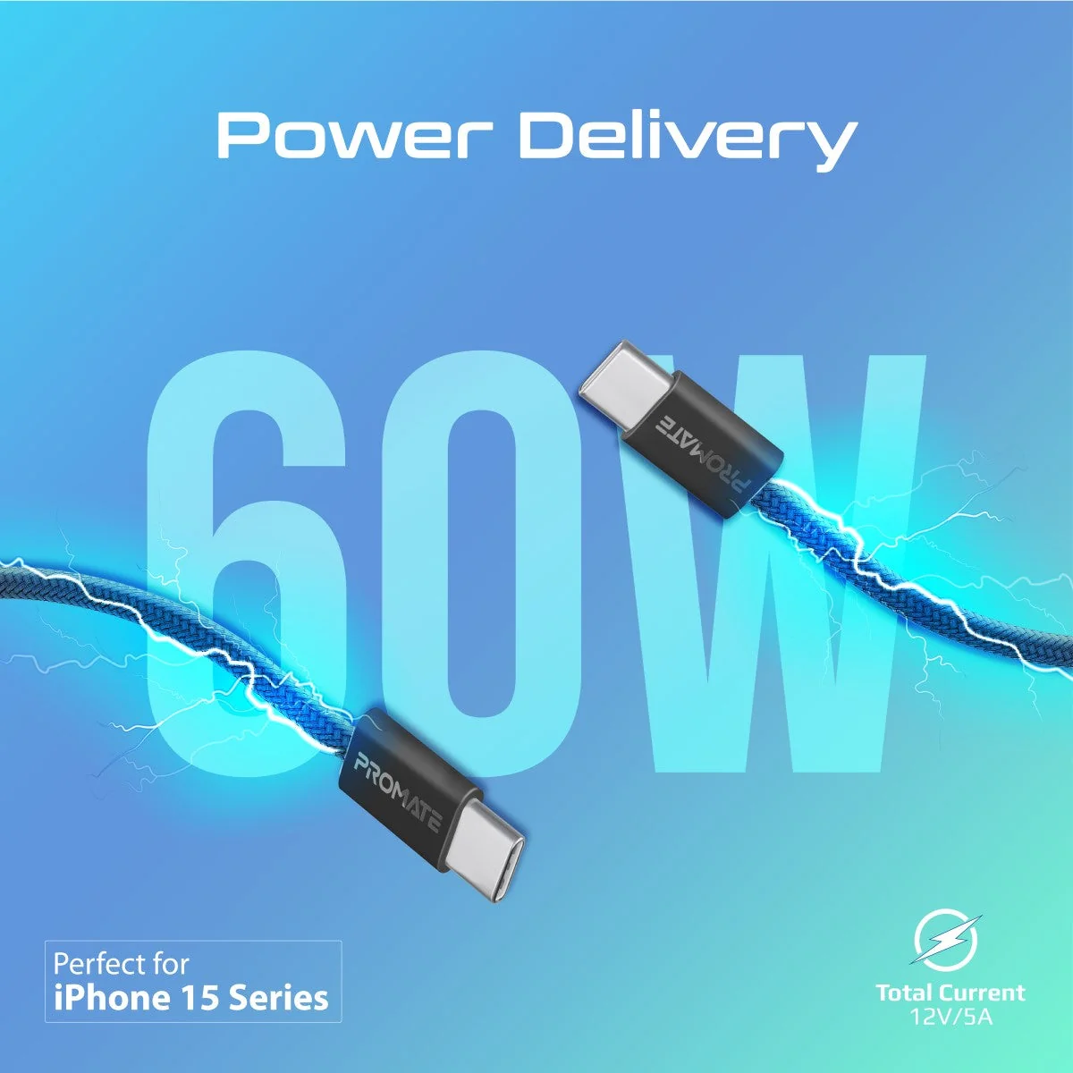 EcoLine-CC120 60W PD USB-C to USB-C Cable, 120cm length