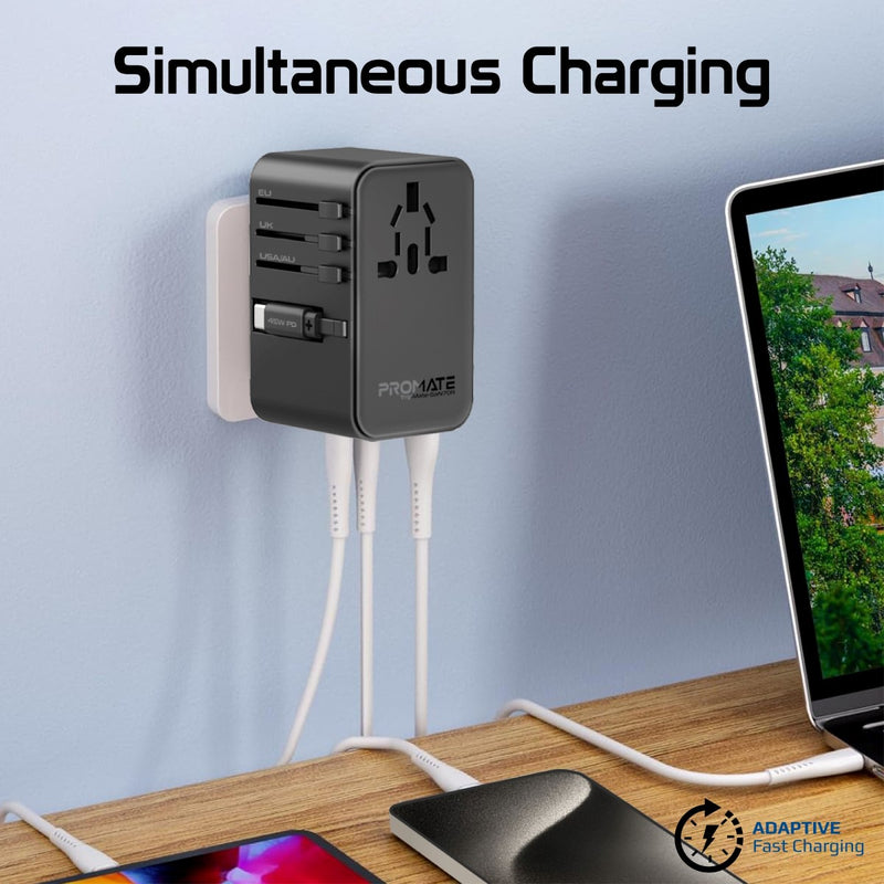PROMATE TripMate-GaN70R 70W GaN Travel Adapter w/ Retractable built-in USB-C