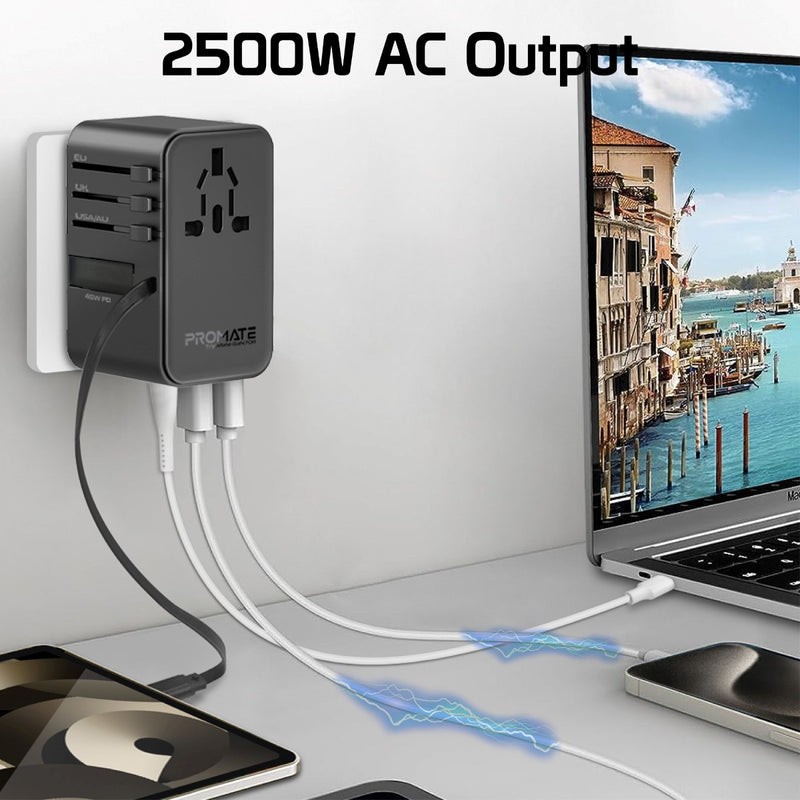 PROMATE TripMate-GaN70R 70W GaN Travel Adapter w/ Retractable built-in USB-C