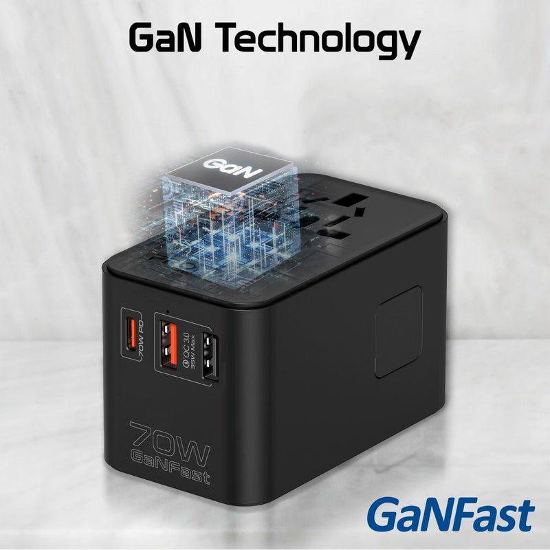 PROMATE TripMate-GaN70R 70W GaN Travel Adapter w/ Retractable built-in USB-C