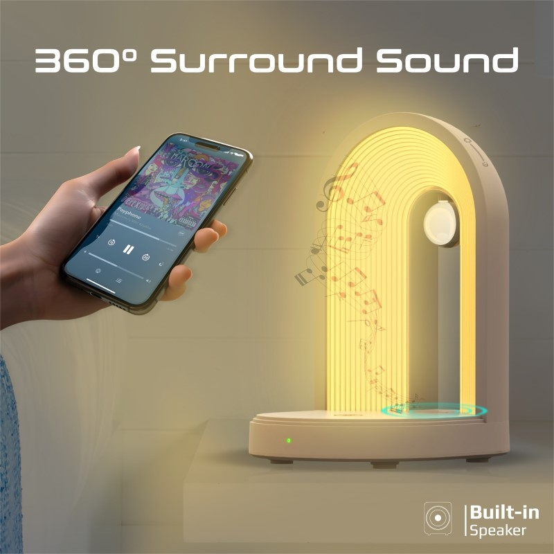 PROMATE Globe-Qi 3-in-1 Night Lamp Bluetooth Speaker with 15W Wireless Charger