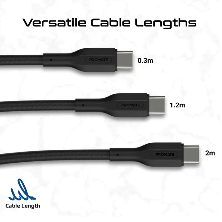 PROMATE CableKit-CC 3pc 60W PD USB-C to USB-C Cables with 30cm