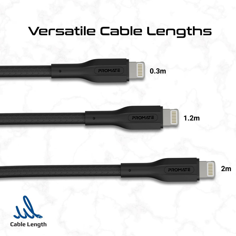 PROMATE CableKit-Ci 3pc 27W PD USB-C to Lightning Cables with 30cm, 120cm